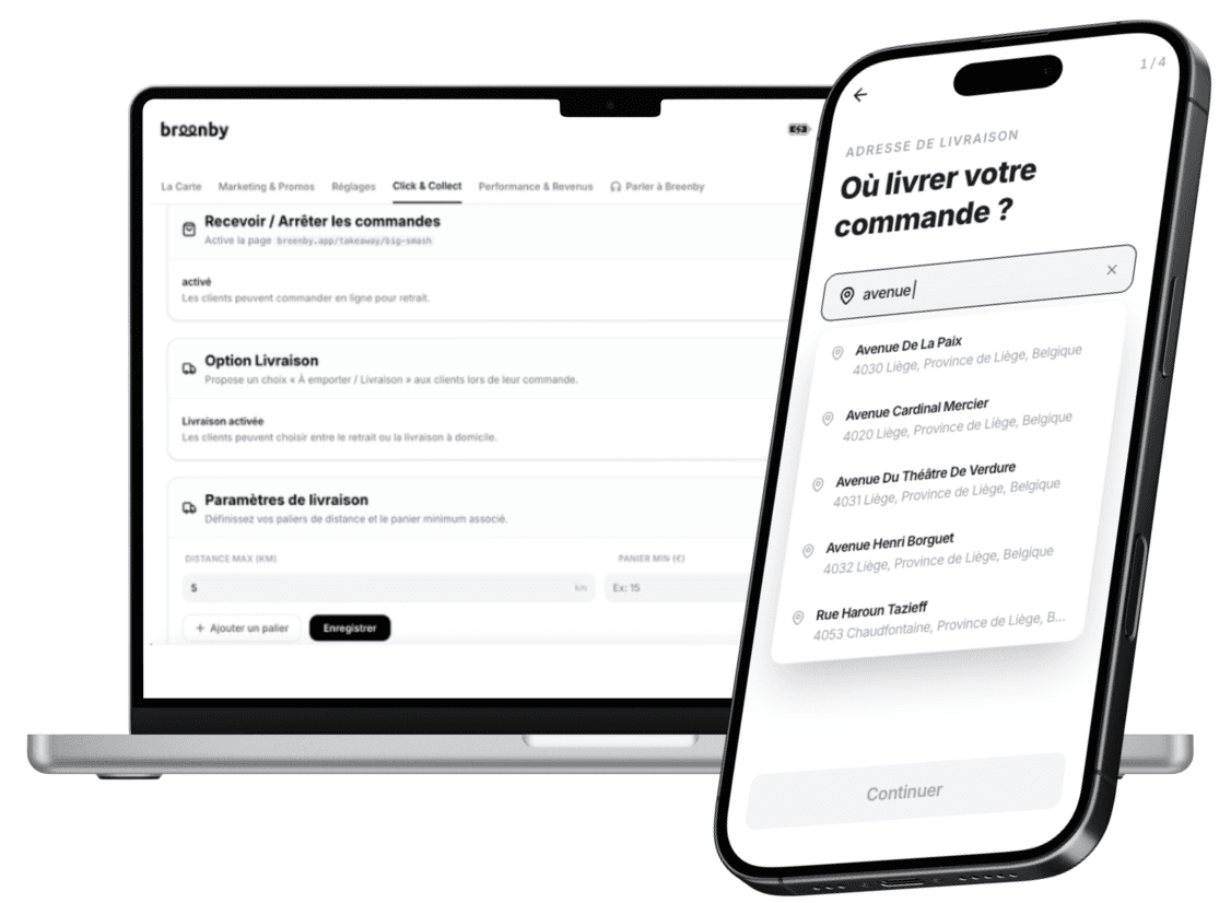 Tableau de bord Breenby : zones de livraison et paramètres